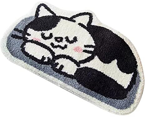 Badezimmerteppich, rutschfeste Badematte, Weich, Gemütlich, Zottelig, Niedlich, Einfach, Maschinenwaschbar, Trocken, Fußmatte, Duschteppich für Badezimmerboden (Liegende Katze 40 x 60 cm/15,7 x 23,6)
