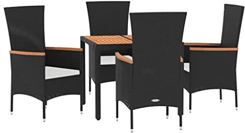 vidaXL Garten Essgruppe 3-TLG., Gartenmöbel Set mit Kissen, Gartengarnitur Tisch 2 Stühle, Sitzgruppe Gartenset Modulares Design, Schwarz Poly Rattan