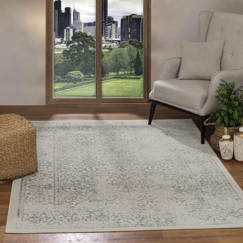 Livabliss Hazel Faro Vintage Rug, Bedroom – 160x216 cm, Grey, Slate & Ivory