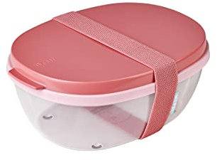 Mepal - Ensaladera Ellipse - Fiambrera para Ensaladas con Varios Compartimentos - Bento Box para Ensaladas sobre la Marcha - Comida Sana y Estilo de Vida - 1300 ml + 600 ml - Vivid mauve