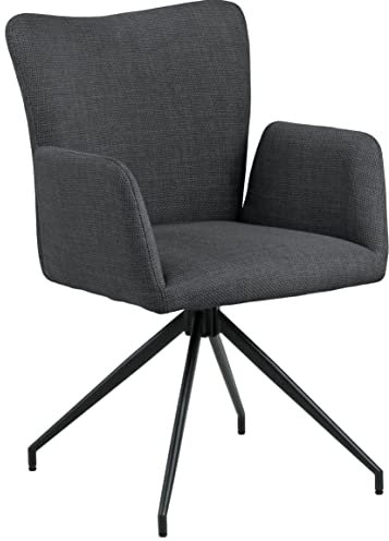 AC Design Furniture Laurikke Esszimmerstühle 2er Set in Dunkelgrau, Küchenstühle mit Drehfunktion, Polsterstühle in Strukturstoff und schwarzem Metallfuß, elegante Akzentstühle, Esszimmermöbel