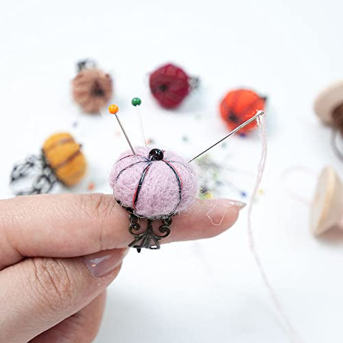 1 Stück/5 Stück Mini-Kürbis-Ring-Nadelkissen, Wollfilz, Nadeleinlage, handgefertigt, Nadelkissen, Nähwerkzeuge (1 Stück, zufällige Farbe)