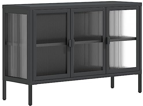 vidaXL Sideboard, Kommode mit Einer einstellbaren Ablage, Highboard Wohnzimmerschrank mit Glastür, Schrank Anrichte Beistellschrank, Schwarz Glas Stahl