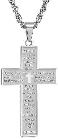 RWQIAN Kreuz Kette Herren Silber Kreuzkette mit Bibel Verse Kreuz Anhänger Männer Kreuz Halskette 50cm Christlicher Kreuz Schmuck Inspirierendes Geschenk
