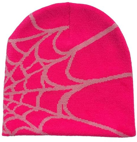 BAIMORE Y2K Bonnet tricoté en acrylique avec motif araignée gothique pour homme et femme, rose, taille unique