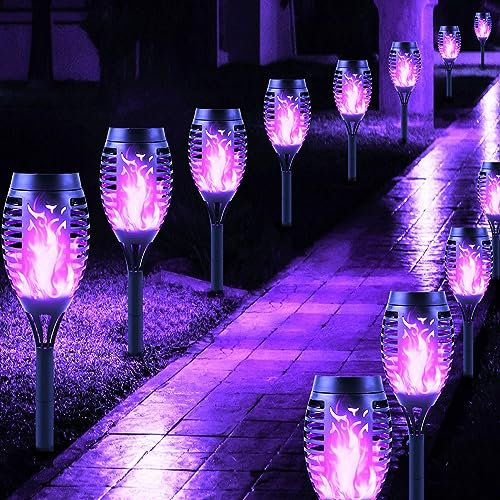 Solar Lights Outdoor Garden, 12 Pack Solar Flame Lights LED Warm Flickering Flames Waterproof Solar Torch Lights Garden Ornaments Landscape Lighting Auto On/Off for Pathway Yard Patio Decoration(Warm)