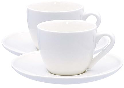 Mahlwerck Ristretto Cups, Espresso Tasse, Mokkatasse, Kaffeetasse, italienisches Design, Porzellan, Gastroqualität, spülmaschinenfest, dickwandig, 80ml, 2er Set mit Untertasse, Pearl White