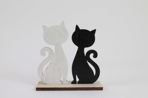 Generisch Katzenpaar aus Holz Whity u. Blacky klein 9 cm Katze Katzen Tischdeko Deko