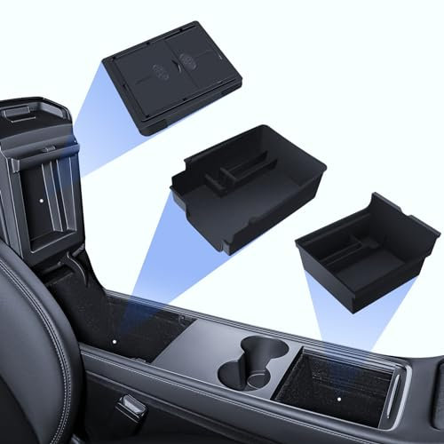 LANTU 3 Pcs Zubehör für Tesla Model Y 2021-2024 und Model 3 2021-2023, Mittelkonsole Organizer, Armlehne Aufbewahrungsbox und Versteckte Aufbewahrungsbox (Nicht für Model 3 2024)