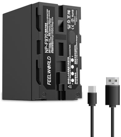 FEELWORLD 1 Pack Batería de Repuesto NP-F970 6600mAh para NP-F970 F960 F950 F770 F570 F550, USB-C Recargable rápido para luz LED, Monitor de cámara, transmisión inalámbrica