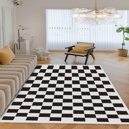 DUCAPE Damier Noir et Blanc Tapis Chambre,Motif à Carreaux Abstrait Tapis Lavable de décoration à la Maison Moderne pour Le Couloir de Salle à Manger de Salon,/60×90CM