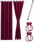 Praktisches Set ohne Bohren: 2x Vorhang + 1x Klemmstange silber 111-200 cm + 2x Raffhalter mit Magnet blickdicht & verdunkelnd, als Raumteiler, Fenster & Tür Rot Bordeaux Thermovorhang 240x135cm