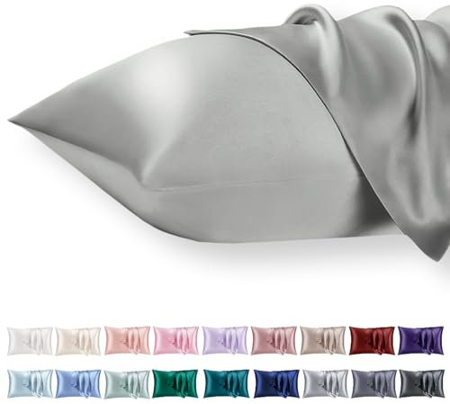 Vielit 2er Set Satin Kissnbezug 40 x 80 mit Zip,Weich wie EIN Silk Pillowcase,wie Seidenkissenbezug Geeignet für Curly Haar,Satin Kopfkissenbezug Kissenbezüge Hellgrau Kissenhülle