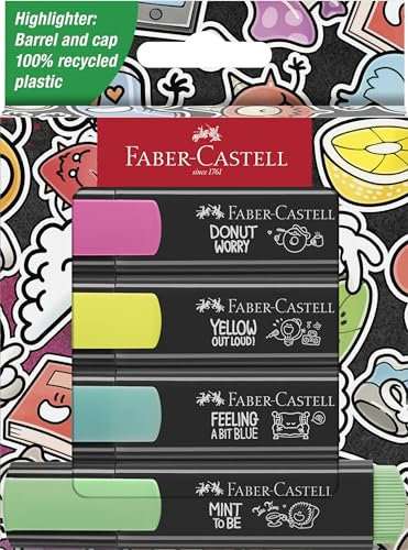 FABER-CASTELL 254690 - Textmarker Set Graffiti, 4 Leuchtmarker mit langlebiger Keilspitze, Strichbreite 1-5 mm, nachfüllbar