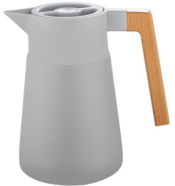 Thermoskanne Kaffeekannen Edelstahl 18/10, Vakuum Isolations, Mit Holzgriff, Thermosflasche Für Heißen Und Kalten Tee Kaffee, Isolierkanne, Für Home Office Hotel (Grau,1.5L)