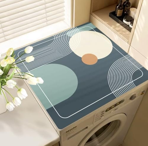 Housse Machine A Laver Lignes Minimalistes Tapis De Protection Antidérapant Pour Machine À Laver Et Seche Linge, Dessus Imperméable Tapis Lave Linge Pour Cuisine Maison Salles De Bains50*60Cm