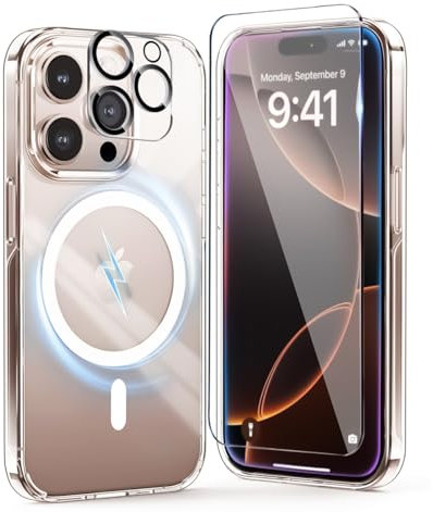 Astter for iPhone 16 Pro Max Case Clear with Screen Protector and Camera Lens Protector,[Compatible with MagSafe] Non-Yellowing Anti-Scratch Slim Magnetic Cover for iPhone 16 Pro Max Phone Case
