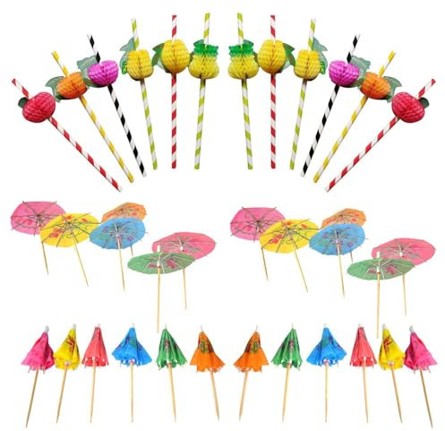 50 Pcs Pailles En Forme De Fruit, 50 Pcs Pendentifs De Parapluie Décoratifs, Pailles D'Art Créatif, Pailles De Boule En Nid D'Abeille, Pailles En Papier De Fête