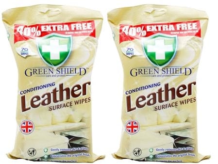 2 x Green Shield Leathers Conditioning Surface Wipes - (140 Large Wipes) | 40% Extra Free | 4-in-1 Formula for Leather Care | Gently Cleans, Moisturizes, and Protects Leather Surfaces