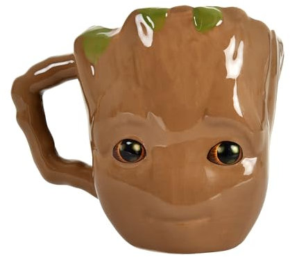 Elbenwald tasse en design 3D pour les fans des Gardiens de la Galaxie - design Groot - 10 x 11,5 x 13 cm - 450 ml - céramique - marron