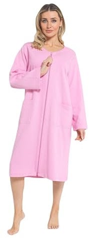 INSIGNIA Ladies Zip Front Waffle Cotton Dressing Gown (UK, Numeric, 16, 18, Regular, Regular, Pink)