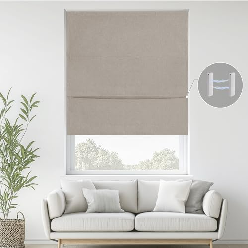 StangH Magnetic 100% Blackout Cordless Roman Shade, Easy Lift Privacy Blind for Bedroom Living Room Energy Efficient UV Protection Window Covering, Greyish Beige, W 36 x L 72, 1 Panel