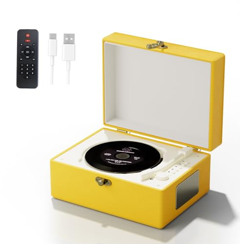 Tragbarer CD-Player mit Lautsprecher, Fernbedienung, 3600 mAh Akku, Gelb, 20 x 15 x 10 cm, 1,3 kg