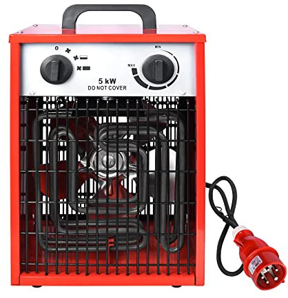 FIVMEN Heizlüfter 5KW 400V Heizstrahler Elektroheizung mit 1,4 M Stromkabel Heizgeräte Elektroheizer Bauheizer 4 Heizstufen Heizgebläse Überlastschutz für Industrie Baustelle