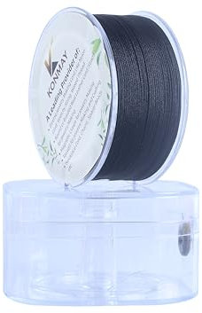 KONMAY Cordoncino in nylon satinato intrecciato da 0,6 mm, 175 m, colore nero, con custodia, per la creazione di gioielli, perline, nodi cinesi, kumihimo, macramè