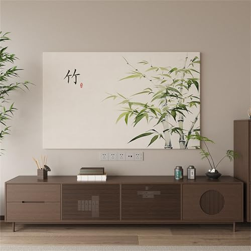 Hixingo TV Staubschutzhülle, Blume Chinesisch Stil TV Abdeckung Staubschutzhülle TV Abdeckung Schutzhülle Fernseher Fernsehabdeckung TV Schutzhülle Multifunktional (70-75inch,Bambusblatt)