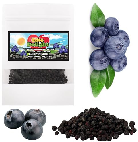 Bite & Delight 100g Mirtilli Liofilizzati – Croccanti, Dolci e Salutari – Snack Naturale Senza Additivi, 100% Frutta Pura, Ricco di Vitamine