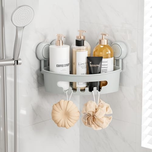 TAILI Eckregal Hängend Duschablage Ecke Saugnapf ohne Bohren Duschorganizer Duschregal Saugnäpfe Duschgel Halterung Abnehmbar Belastbarkeit 10 KG Wasserdicht für Shampoo und Duschgel, Grau