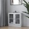 Myheimly Vitrinenschrank mit viel Stauraum, Beistellschrank für Schlafzimmer Wohnzimmer Büro, Büroschrank Schrank, Eichen-Optik Holzwerkstoff Hochglanz-Weiß 82,5x30,5x80 cm Holzwerkstoff