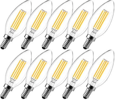 LangPlus+ E14 LED Light Bulb, Dimmable Candle Bulbs, 6W, 60W Equivalent Small Edison Screw SES E14 Bulb, Warm White 2700K, C35 LED Filament Bulb for Chandeliers, Ceiling Fan, 10 Pack