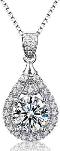 FEIKFEIZ Collana da donna in moissanite, ciondolo da 2 carato con diamante sintetico coltivato in laboratorio, argento sterling 925 placcato in platino 18K, gioiello, confezionato con scatola regalo.
