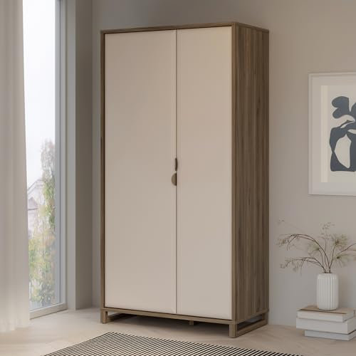 FORTE MAREDA Kleiderschrank 100, moderner Schrank mit 2 Türen und Einlegeböden, Kaschmir/Beige, Eiche Dekor/Sand, 99,5 cm breit, 195,7 cm hoch, 52,7 cm tief