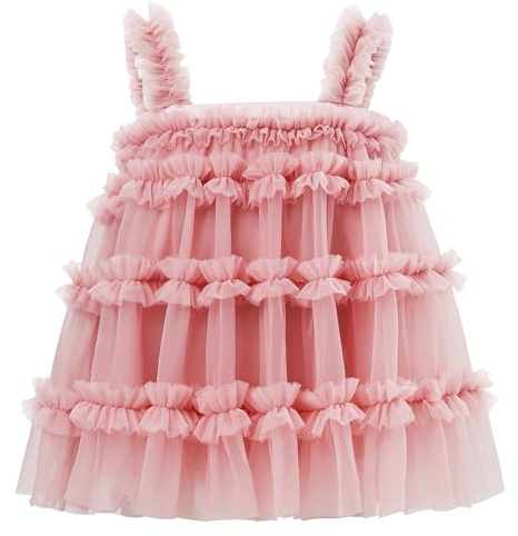 LACOFIA Robe Fille en Tulle Tutu Princesse Robes d'été à Volants Multicouches Décontractée Fête pour Enfant Rose 2 Ans