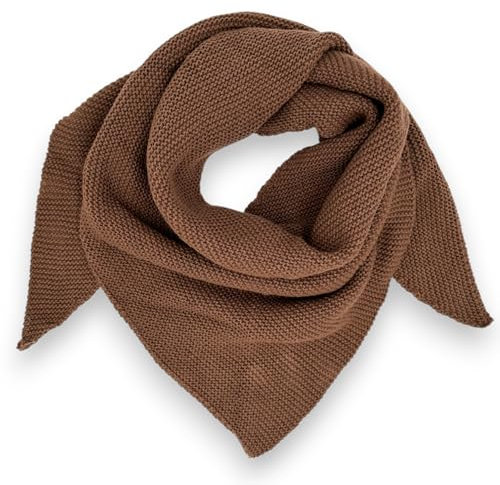 Ziona Strickschal Damen Dreieck Wolle Made Italy Frühling/Herbst Schal weiches Dreieckstuch 170x73cm (Braun)