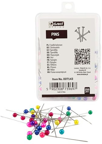 D.RECT 250 Stück Edelstahl Stecknadeln Mehrfarbig für Basteln Nähen