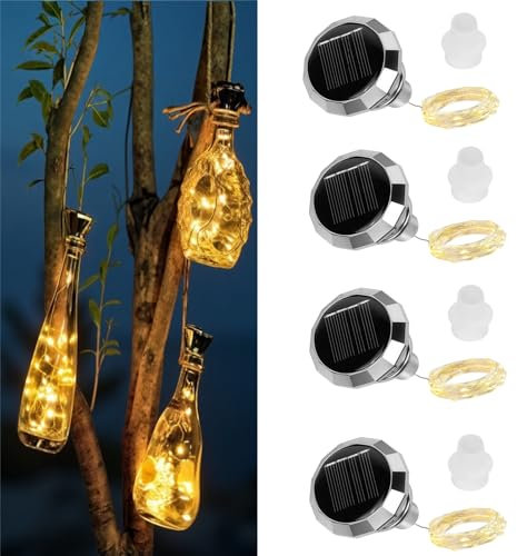 Lot de 4 Guirlande Solaire Bouteille, 2M 20LEDs Bouchon Lumineux pour Bouteille Solaire Guirlande LED Bouteille Bouchon pour DIY Bouteille Décoration