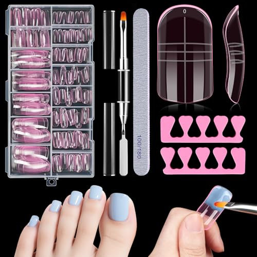 MELLIEX 150 Pièces Popit Ongles Pieds pour Polygel/Acrygel, Réutilisables Kit pour Orteils, Couverture Complète Rose Faux Ongles Conseils de Extension, 15 Tailles