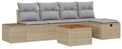 vidaXL 6-teiliges Garten-Sofa-Set mit Kissen in Beige aus Poly-Rattan – wetterfeste Outdoor-Möbel für Terrasse, Balkon und Lounge im gepolsterten, modularen Design.