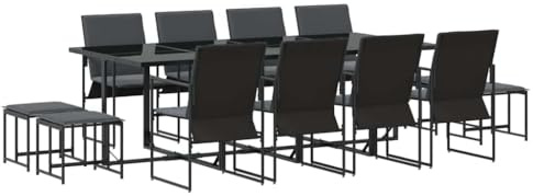 vidaXL Garten Essgruppe 13 pcs Schwarz Stahl, Alfresco Essgruppe, wetterfeste Gartentisch und Stühle, Coole Möbel für Gartenfeiern und Terrassen