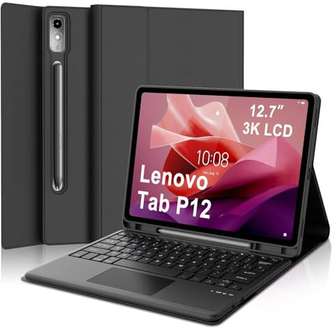 IVEOPPE Lenovo Tab P12 12.7 Teclado con Touchpad - Funda Teclado Trackpad Español Bluetooth Magnético Desmontable para Tablet Lenovo Tab P12 2023 12.7 Pulgadas TB370FU, Negro