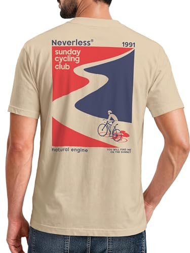 Neverless® Herren T-Shirt Backprint Fahrrad Bike Printshirt Sunday Cycling Club Sommer Fashion Männer Streetstyle Natur S