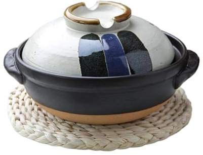 Cacerola de cerámica colorida, resistente al calor con tapa, pequeña olla redonda de barro, ideal for guisos, sopas y fideos.