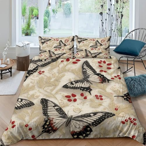 Swallowtail Mariposa Juego De Ropa De Cama,Alas de Tinta Blanca y Negra Funda Nórdica De Impresión 3D Microfibra para Niño Niña Double(200x200cm)