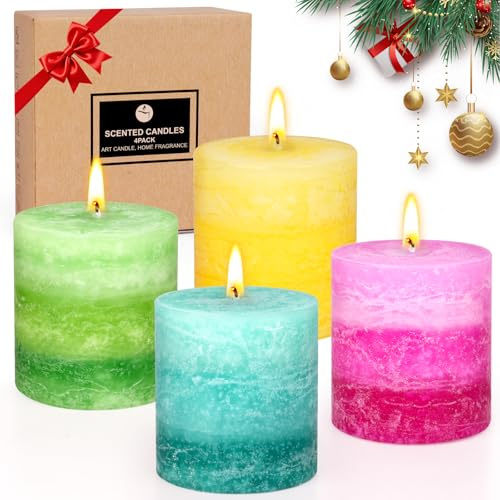 Duftkerzen Geschenkset, 4x Bunte Stumpenkerzen Duft,Weihnachten Kerzen Deko,Damen Geschenk Kerzen Set für Yoga, Büro, Schlafzimmer, Wohnzimmer, Geschenke für Frauen Valentinstag Muttertag Geburtstag