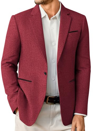 Elainone Mens Suits Casual Slim Fit Blazers for Men UK One Button Jacket Business Red-S
