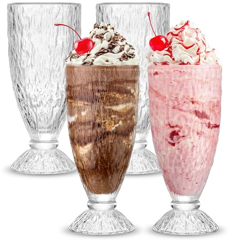 Danmu Art 4-Pack Vintage Milkshake Glasses – 350ml Classic Soda Fountain Cups for Shakes, Floats, Smoothies & Sundaes – Durable Retro Glasses – Perfect for Parties, Gifts & Nostalgic Desserts